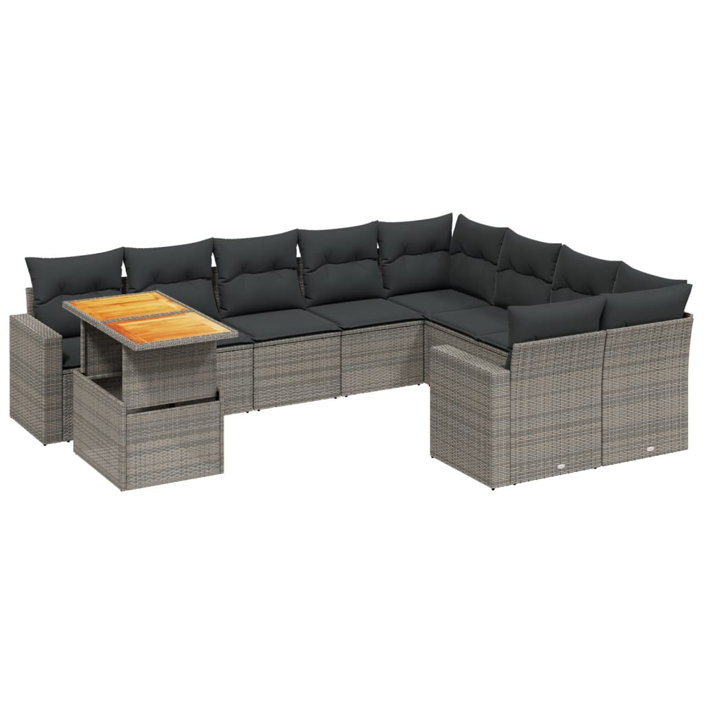sofasæt til haven 10 dele med hynder polyrattan grå