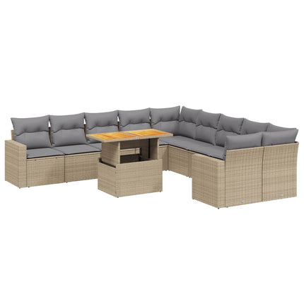 sofasæt til haven 11 dele med hynder polyrattan beige