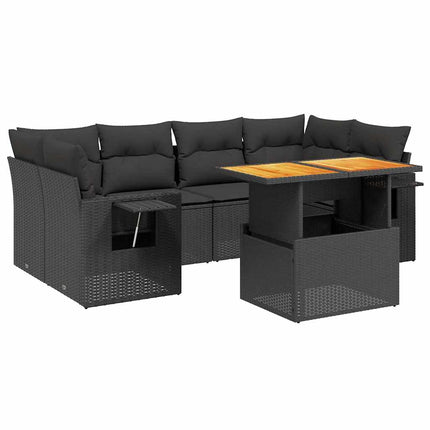 sofasæt til haven 7 dele med hynder polyrattan sort