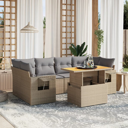 sofasæt til haven 7 dele med hynder polyrattan beige