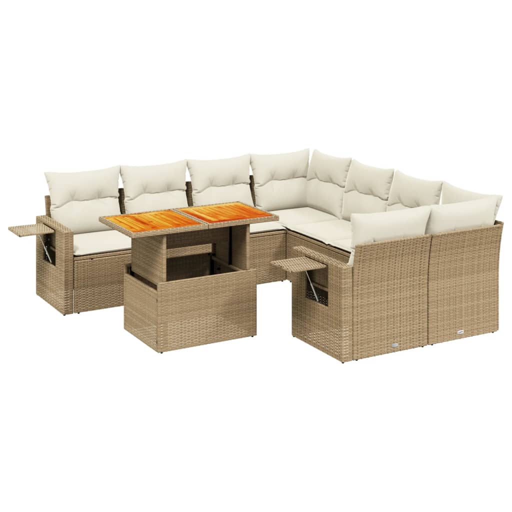 sofasæt til haven 9 dele med hynder polyrattan beige