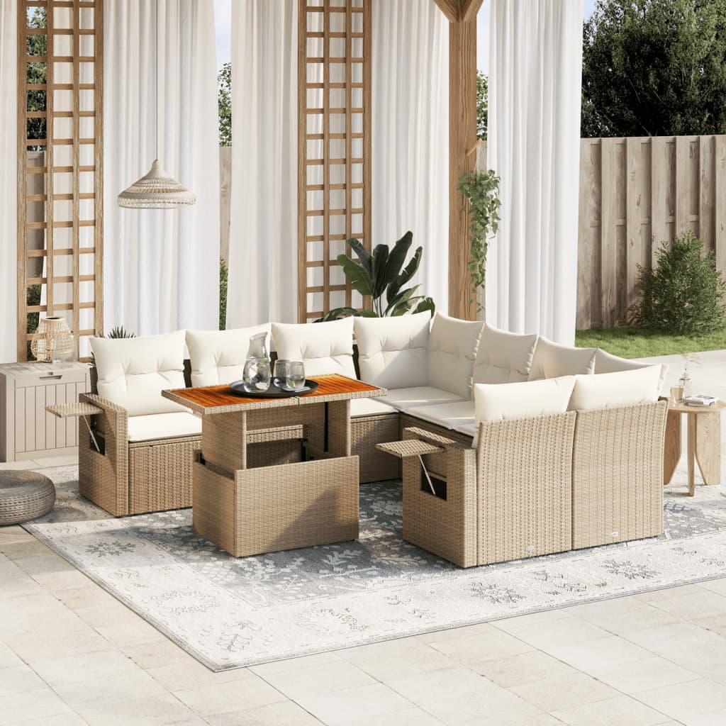 sofasæt til haven 9 dele med hynder polyrattan beige