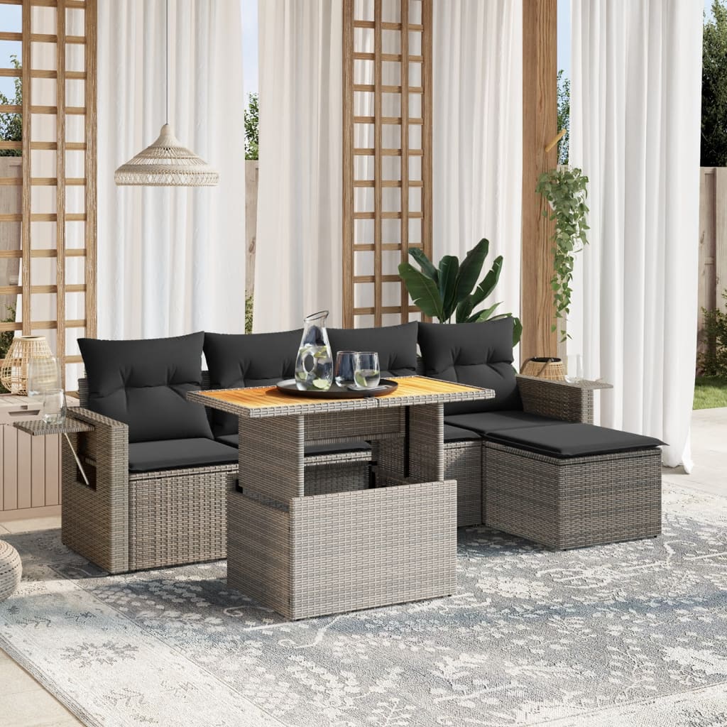 sofasæt til haven 6 dele med hynder polyrattan grå