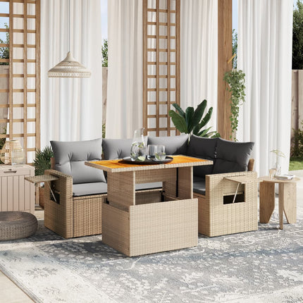 sofasæt til haven 5 dele med hynder polyrattan beige