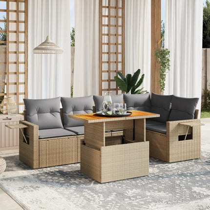sofasæt til haven 6 dele med hynder polyrattan beige