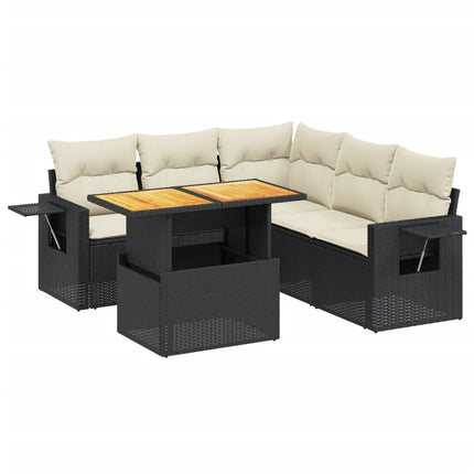 sofasæt til haven 6 dele med hynder polyrattan sort
