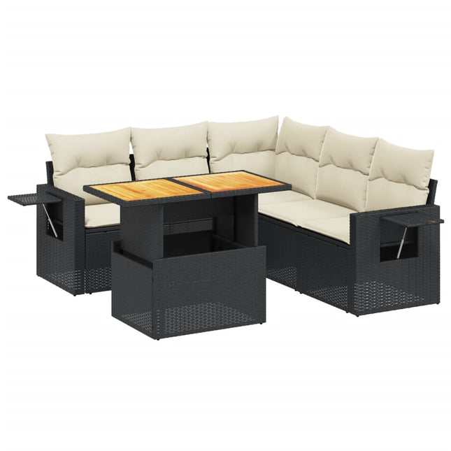 sofasæt til haven 6 dele med hynder polyrattan sort