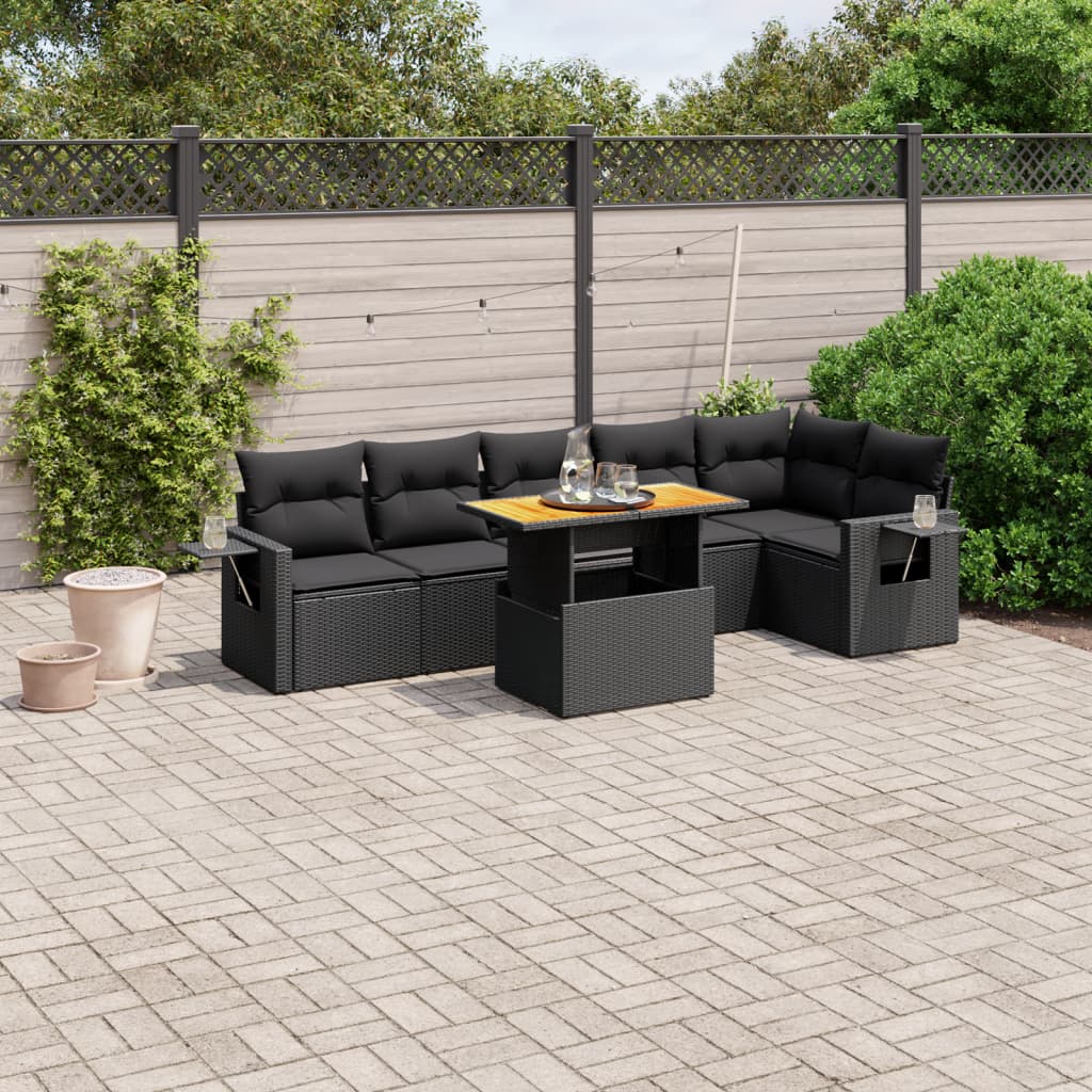 sofasæt til haven 7 dele med hynder polyrattan sort