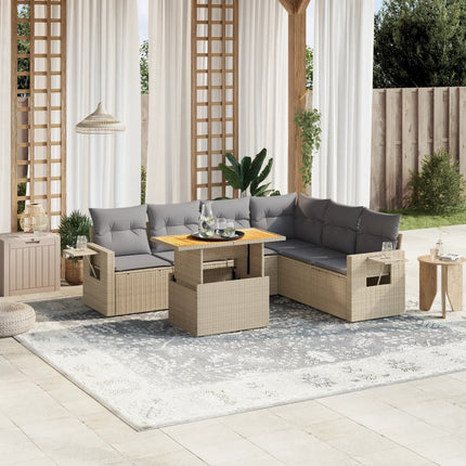sofasæt til haven 7 dele med hynder polyrattan beige