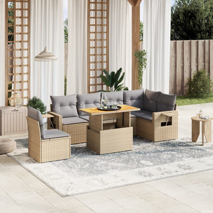 sofasæt til haven 7 dele med hynder polyrattan beige