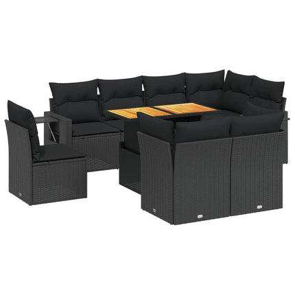sofasæt til haven 9 dele med hynder polyrattan sort
