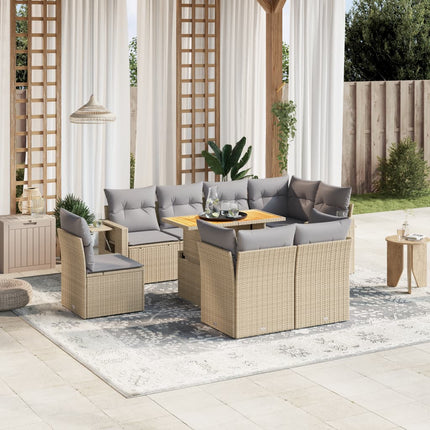 sofasæt til haven 9 dele med hynder polyrattan beige