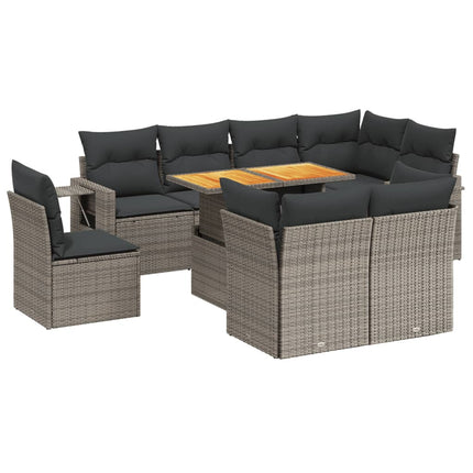 sofasæt til haven 9 dele med hynder polyrattan grå