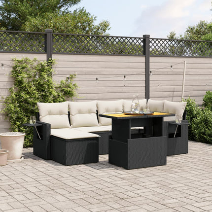 sofasæt til haven 7 dele med hynder polyrattan sort