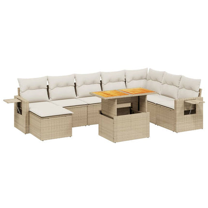 sofasæt til haven 9 dele med hynder polyrattan beige