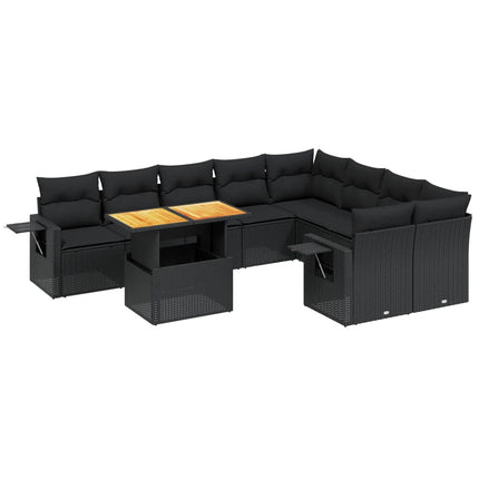 sofasæt til haven 10 dele med hynder polyrattan sort