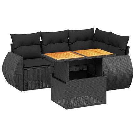 sofasæt til haven 5 dele med hynder polyrattan sort