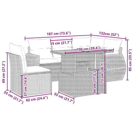 sofasæt til haven 6 dele med hynder polyrattan beige