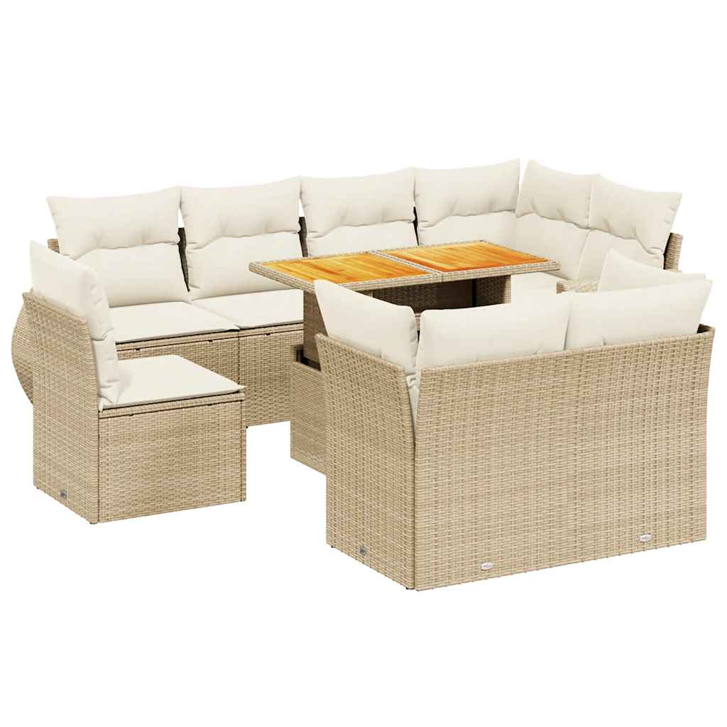 sofasæt til haven 9 dele med hynder polyrattan beige