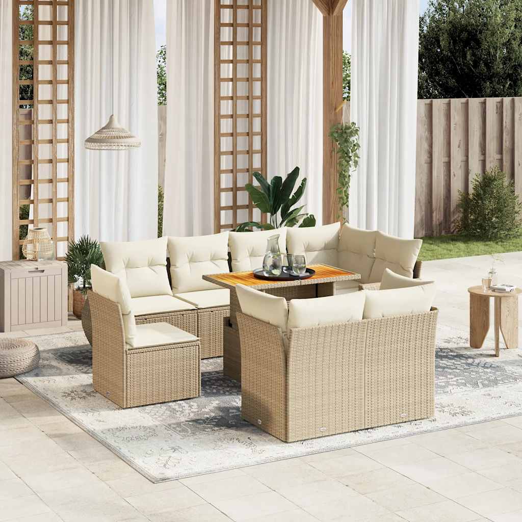sofasæt til haven 9 dele med hynder polyrattan beige