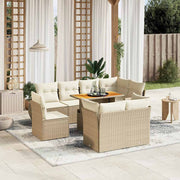 sofasæt til haven 9 dele med hynder polyrattan beige