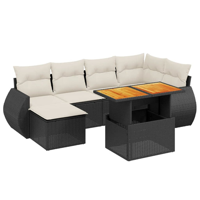 sofasæt til haven 7 dele med hynder polyrattan sort