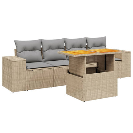 sofasæt til haven 5 dele med hynder polyrattan beige