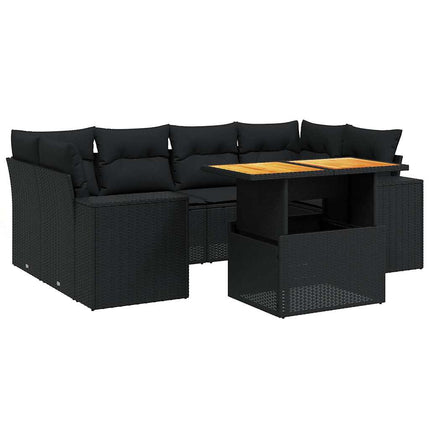 sofasæt til haven 7 dele med hynder polyrattan sort