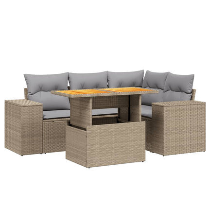 sofasæt til haven 5 dele med hynder polyrattan beige