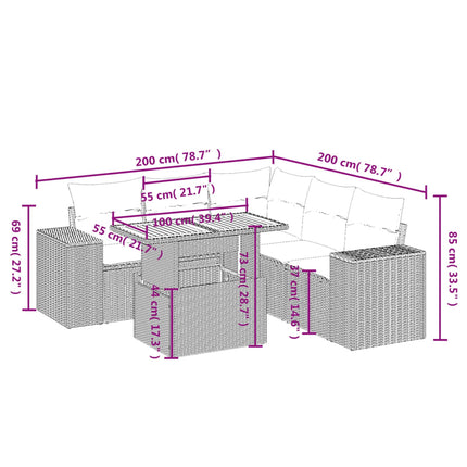 sofasæt til haven 6 dele med hynder polyrattan beige