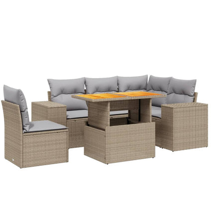 sofasæt til haven 6 dele med hynder polyrattan beige