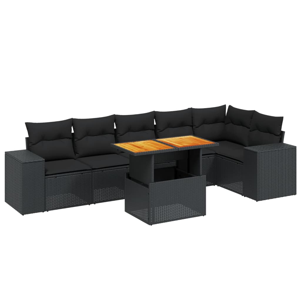 sofasæt til haven 7 dele med hynder polyrattan sort