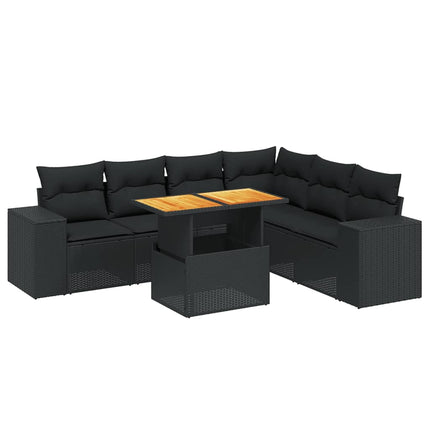 sofasæt til haven 7 dele med hynder polyrattan sort