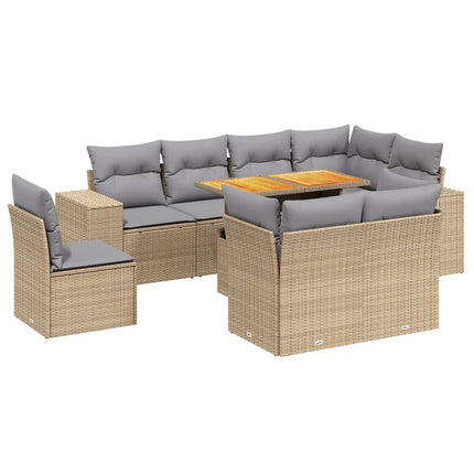sofasæt til haven 9 dele med hynder polyrattan beige