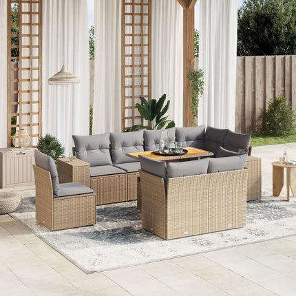 sofasæt til haven 9 dele med hynder polyrattan beige