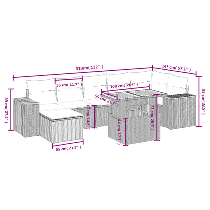 sofasæt til haven 8 dele med hynder polyrattan sort