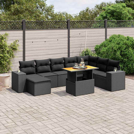 sofasæt til haven 9 dele med hynder polyrattan sort