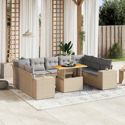 sofasæt til haven 10 dele med hynder polyrattan beige