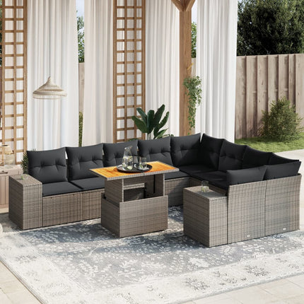 sofasæt til haven 10 dele med hynder polyrattan grå