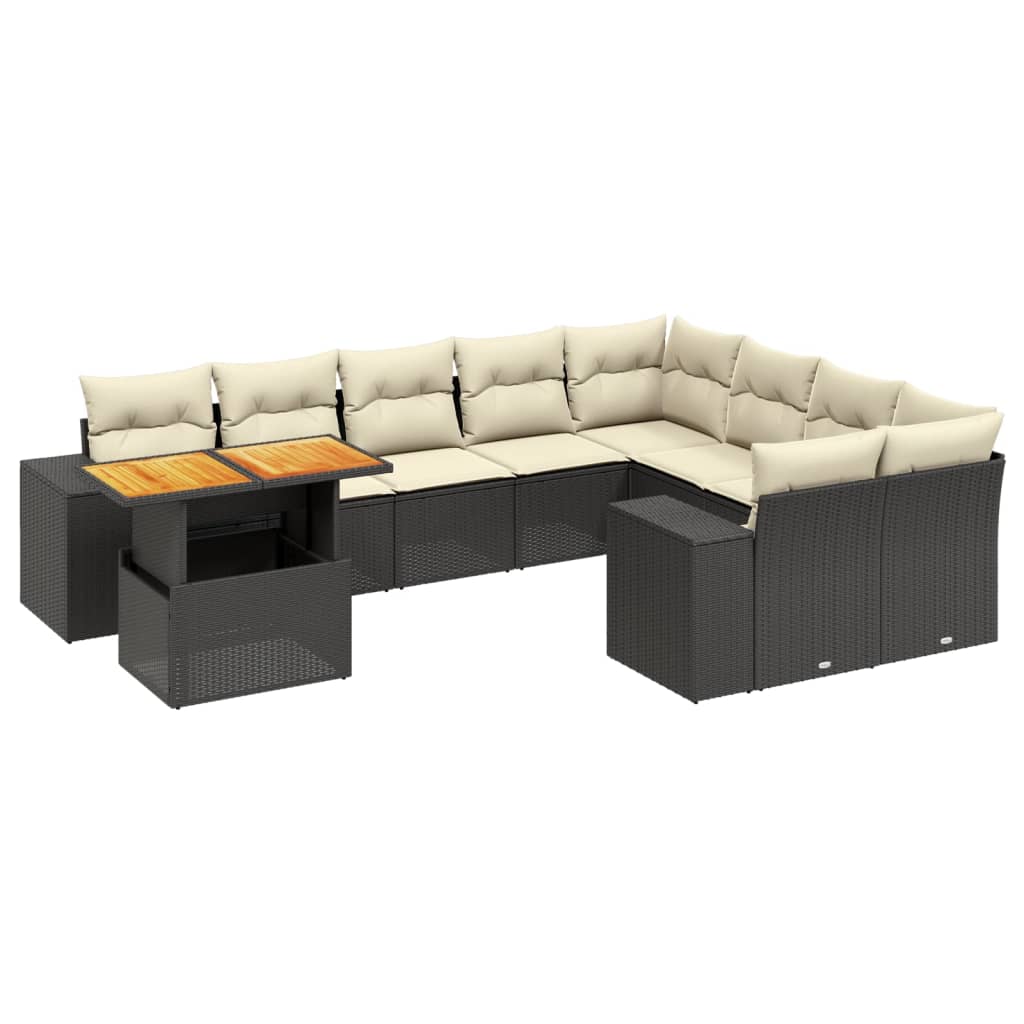 sofasæt til haven 10 dele med hynder polyrattan sort