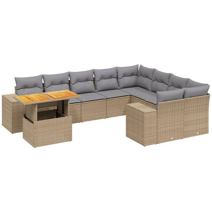 sofasæt til haven 10 dele med hynder polyrattan beige