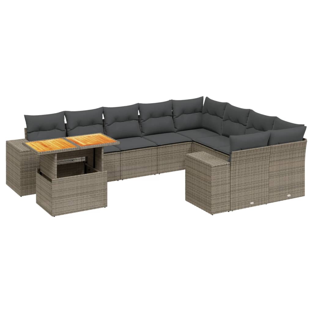 sofasæt til haven 10 dele med hynder polyrattan grå