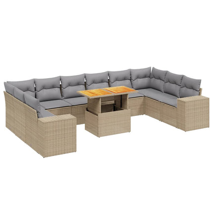 sofasæt til haven 11 dele med hynder polyrattan beige