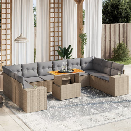 sofasæt til haven 11 dele med hynder polyrattan beige