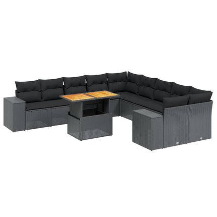 sofasæt til haven 11 dele med hynder polyrattan sort