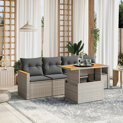sofasæt 5 dele med hynder polyrattan grå