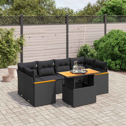 sofasæt til haven 7 dele med hynder polyrattan sort