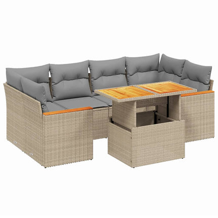 sofasæt til haven 7 dele med hynder polyrattan beige