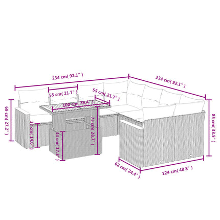 sofasæt til haven 9 dele med hynder polyrattan beige
