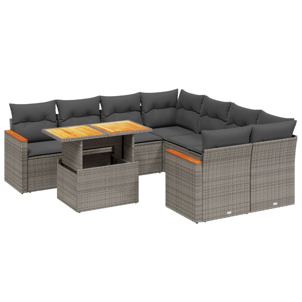sofasæt til haven 9 dele med hynder polyrattan grå